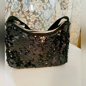 Sequin Black Shoulder Bag NB, Pre-owned Excellent Condition>